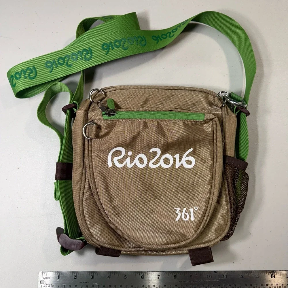 Rio 2016 Olympic Games 361 Degrees Tan Green Crossbody Messenger Bag Travel